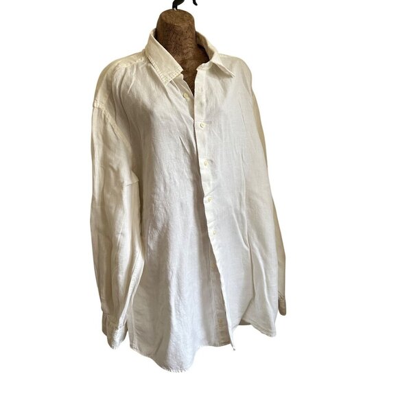 Men's White 100% Linen Button-Up Shirt Unisex Long-Sleeve. Size XL - Picture 2 of 14